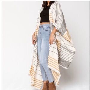 Billabong Striped Knit Shawl Wrap in Cream, Gray & Mustard